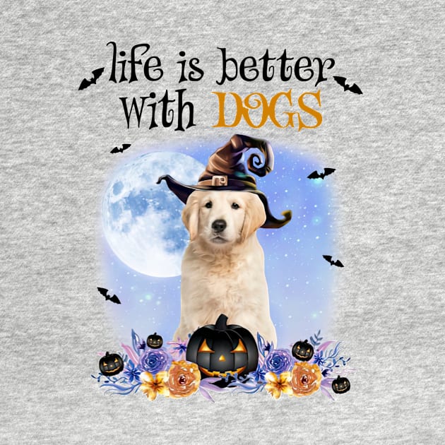 Golden Retriever Witch Hat Life Is Better With Dogs Halloween by Marcelo Nimtz